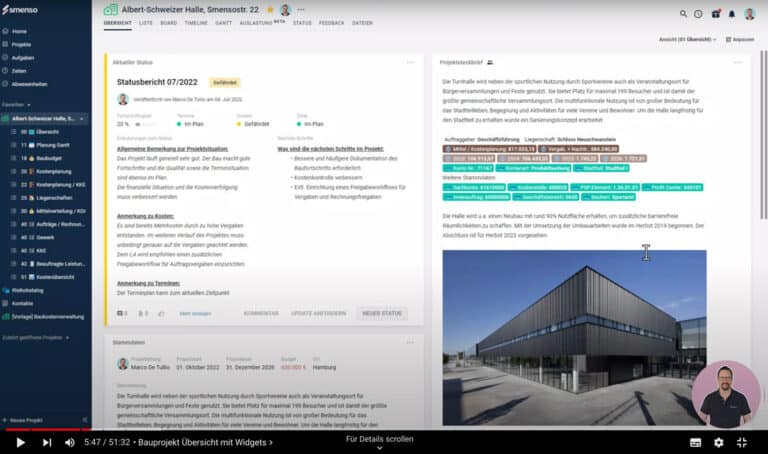 Baukostenmanagement smenso Projektmanagement Video